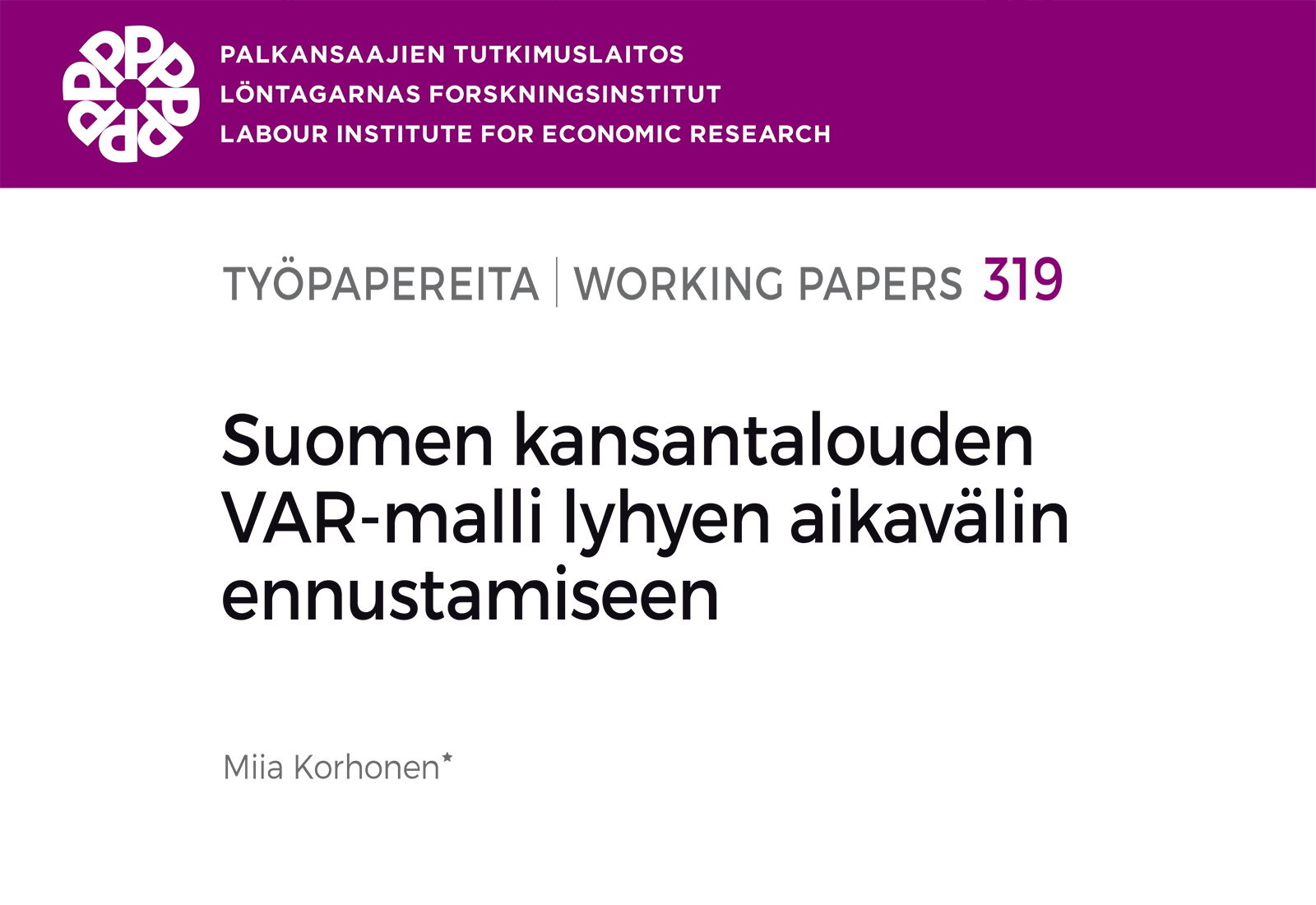 Suomen kansantalouden VAR-malli lyhyen aikavälin ennustamiseen