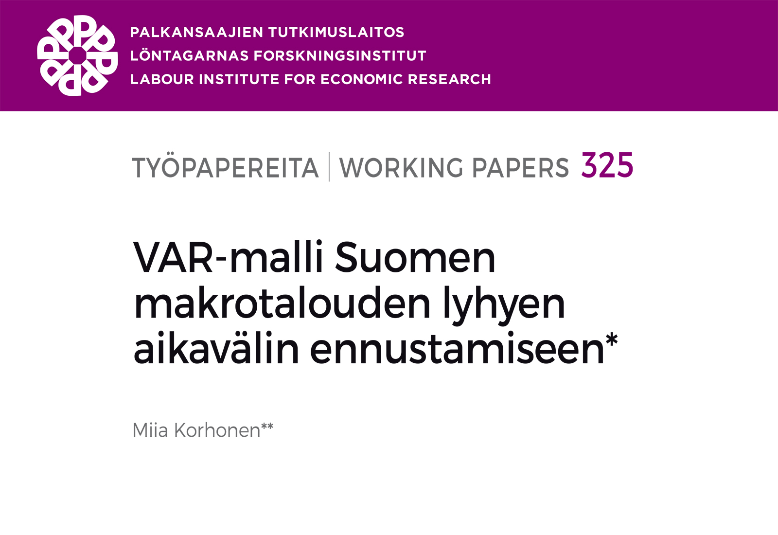 VAR-malli Suomen makrotalouden lyhyen aikavälin ennustamiseen