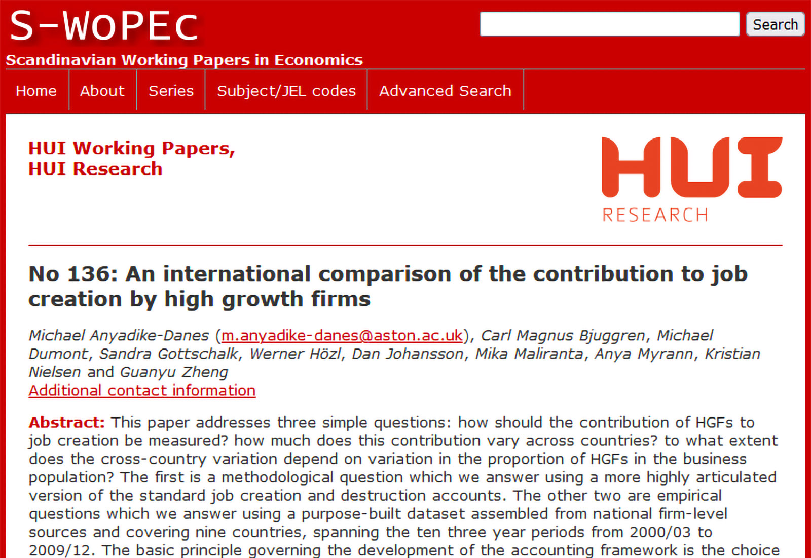 An international comparison of the contribution to job creation by high growth firms